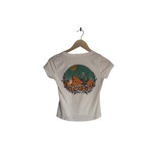 White Fawn Womens Casual Desert Graphic T-Shirt White Cactus Outdoor Size Medium